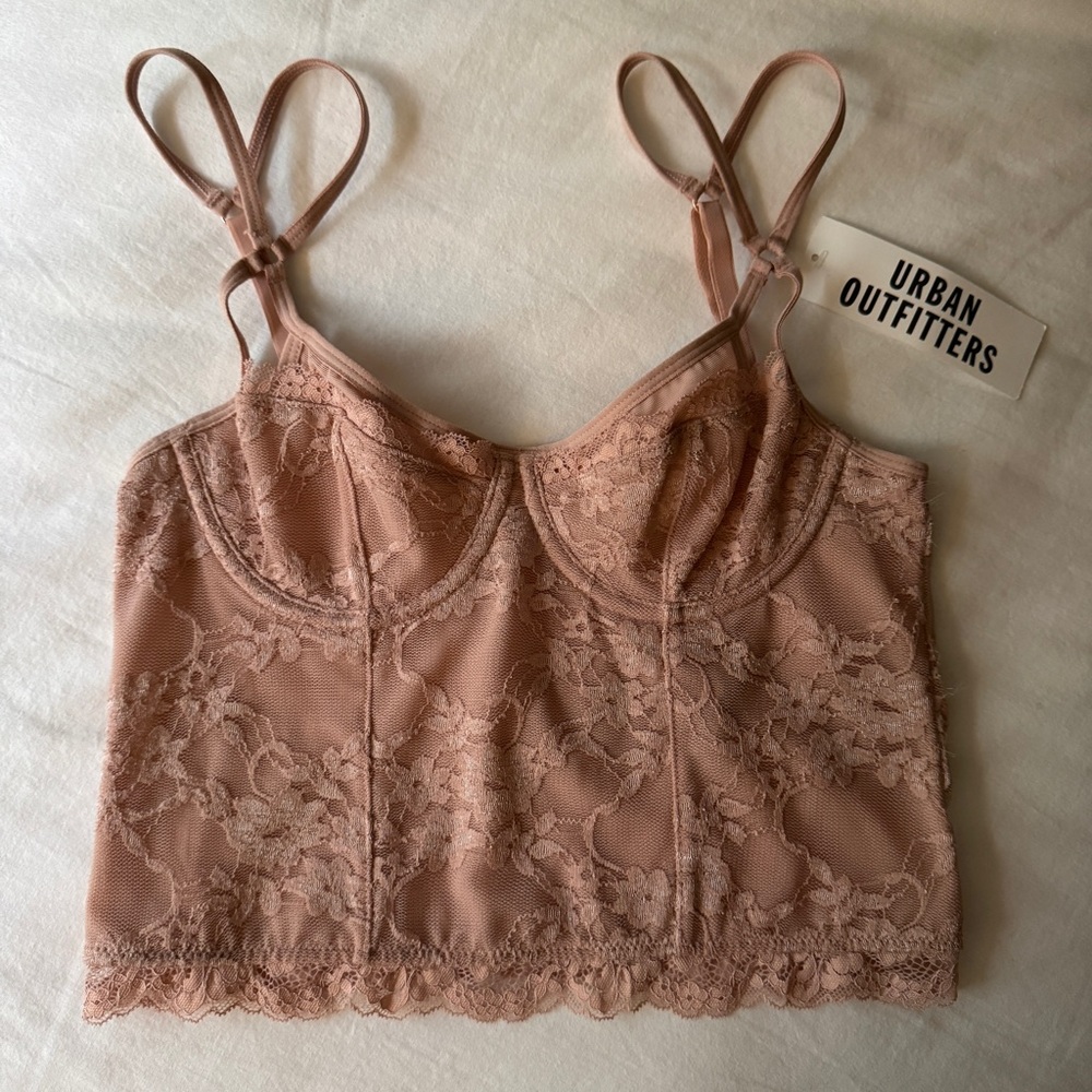 NWT Urban Outfitters Out From Under Rose Pink Lace Mesh Underwire Corset Bra